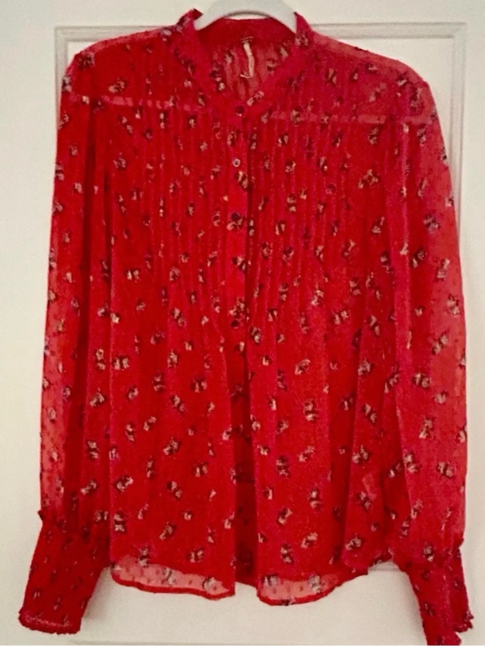 NWOT - Free People Boho Red Floral Blouse 